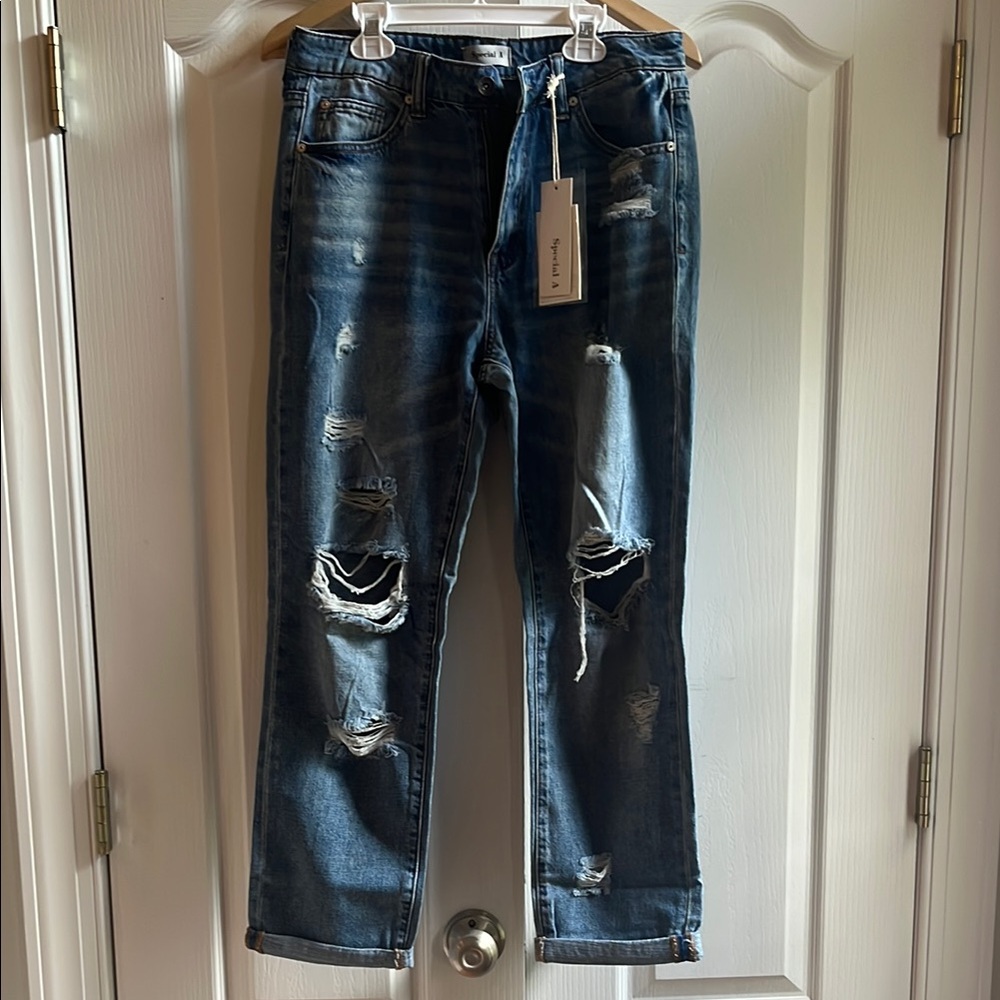 Distressed Blue Jeans